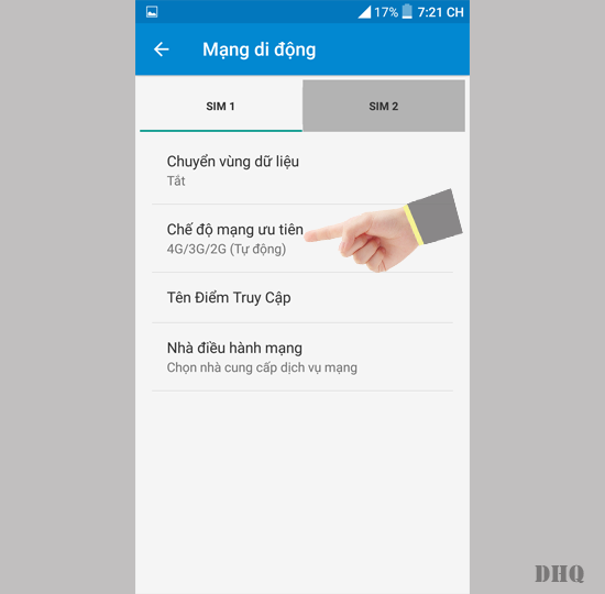 Chọn chế độ mạng ưu tiên